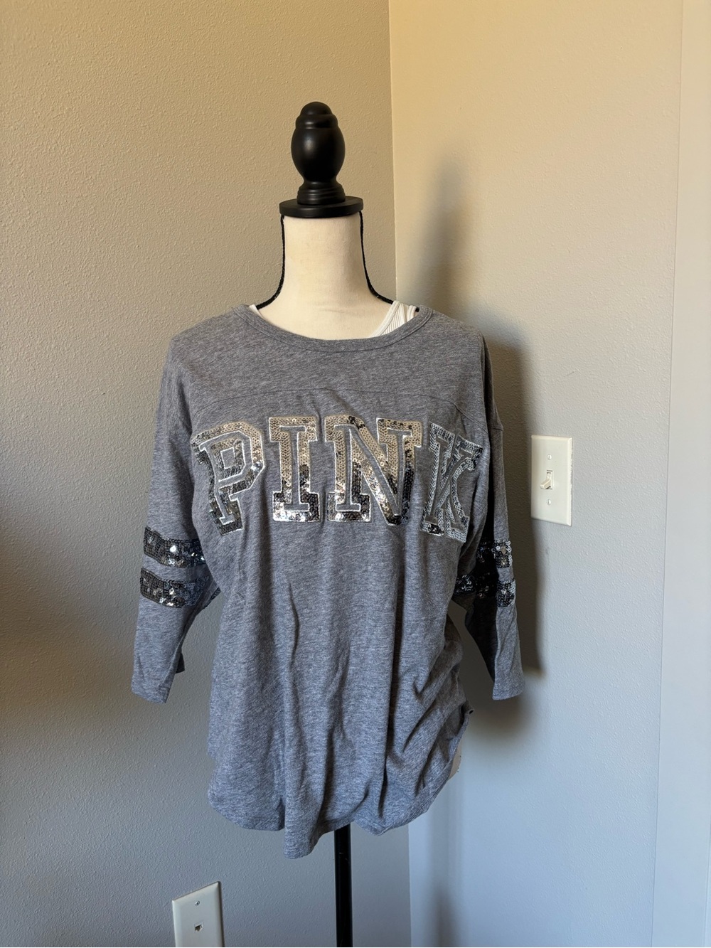 PINK Victoria's Secret Heather Gray Logo Tee - Picture 2 of 5